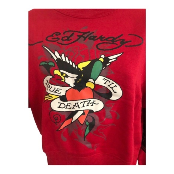 Ed Hardy red graphic print ‘true till death’ Don Ed Hardy printed sweatshirt - Picture 4 of 12